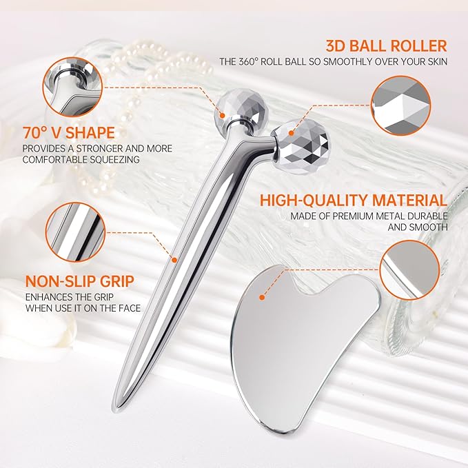 InfiniteRelax Face Roller Set, Cooling Gua Sha Facial Tools && Eye Roller