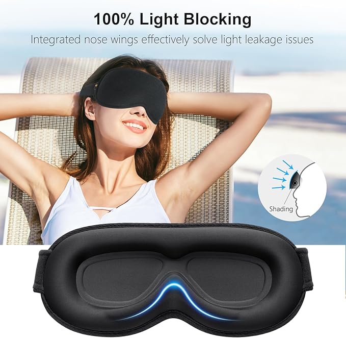 Gritin 100% Blackout Sleep Eye Mask for Women Men, Zero Pressure Sleep Mask
