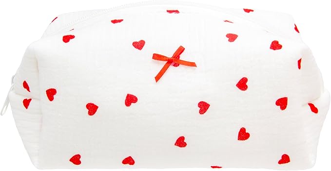 PAZIMIIK Cozy Makeup Bag for Women,Zipper Cosmetic Pouch,Gauze Heart