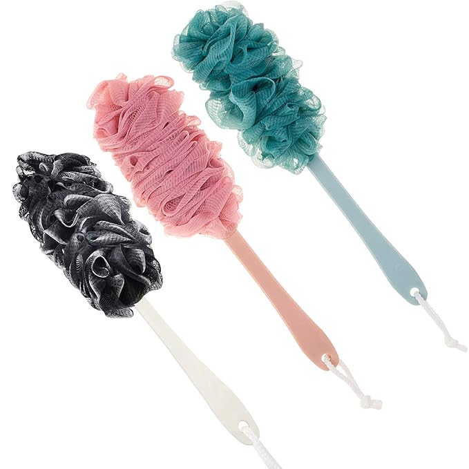 Arswin Back Scrubber for Shower, Loofah Long Handle Bath Body Brush, Soft Nylon Mesh Sponge On a Stick for Shower Men Women Kids Elderly, Exfoliating Scrub Cleaning Luffa for All Kinds of Skin(Pink)