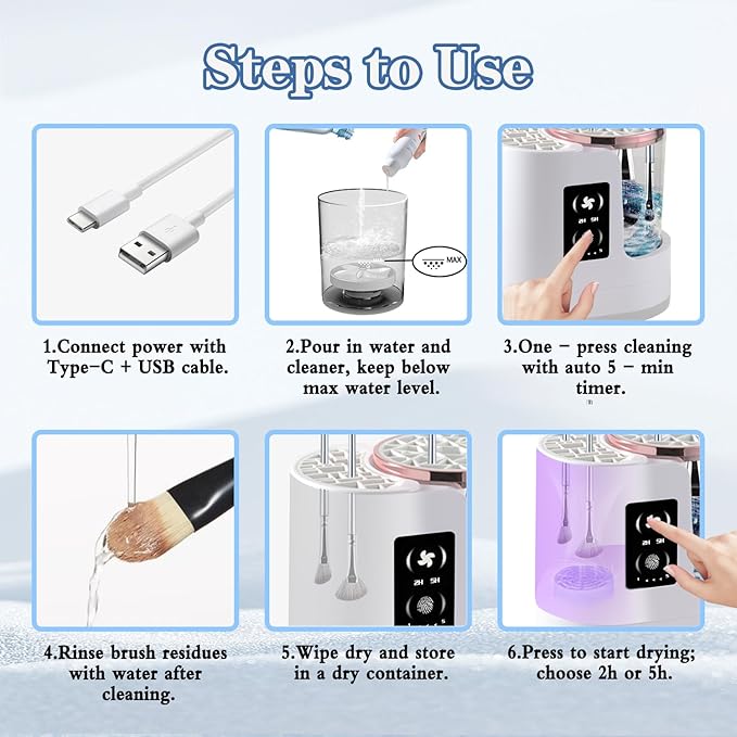 3-in-1 Electric Makeup Brush Cleaner, Dryer & Storage Drying Available Fast Cleaning & Automatic Cleaning Tool for All Size Brushes