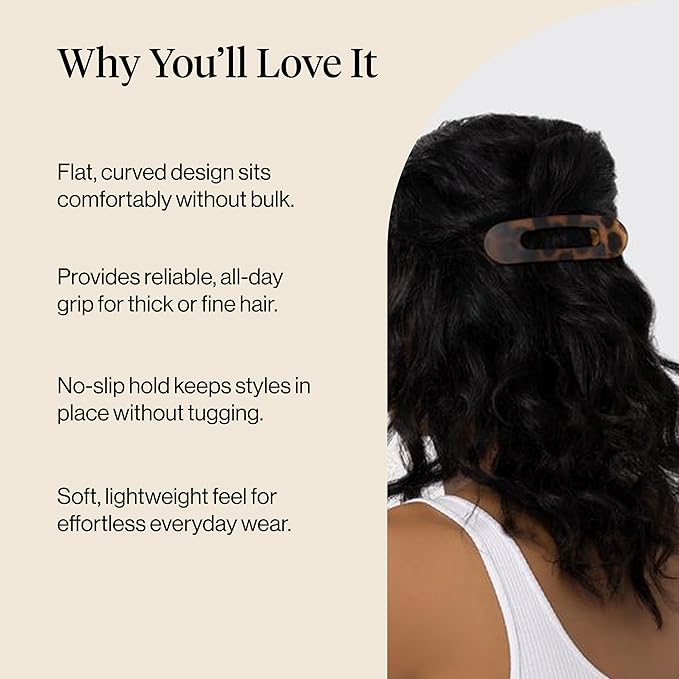 Kitsch Flat Hair Clips for Women - Strong Hold, No Slip Grip Flat Claw Clips For Secure and Comfortable Look | Durable Recycled Plastic Hair Accessories - Black & Tortoise, 2pc