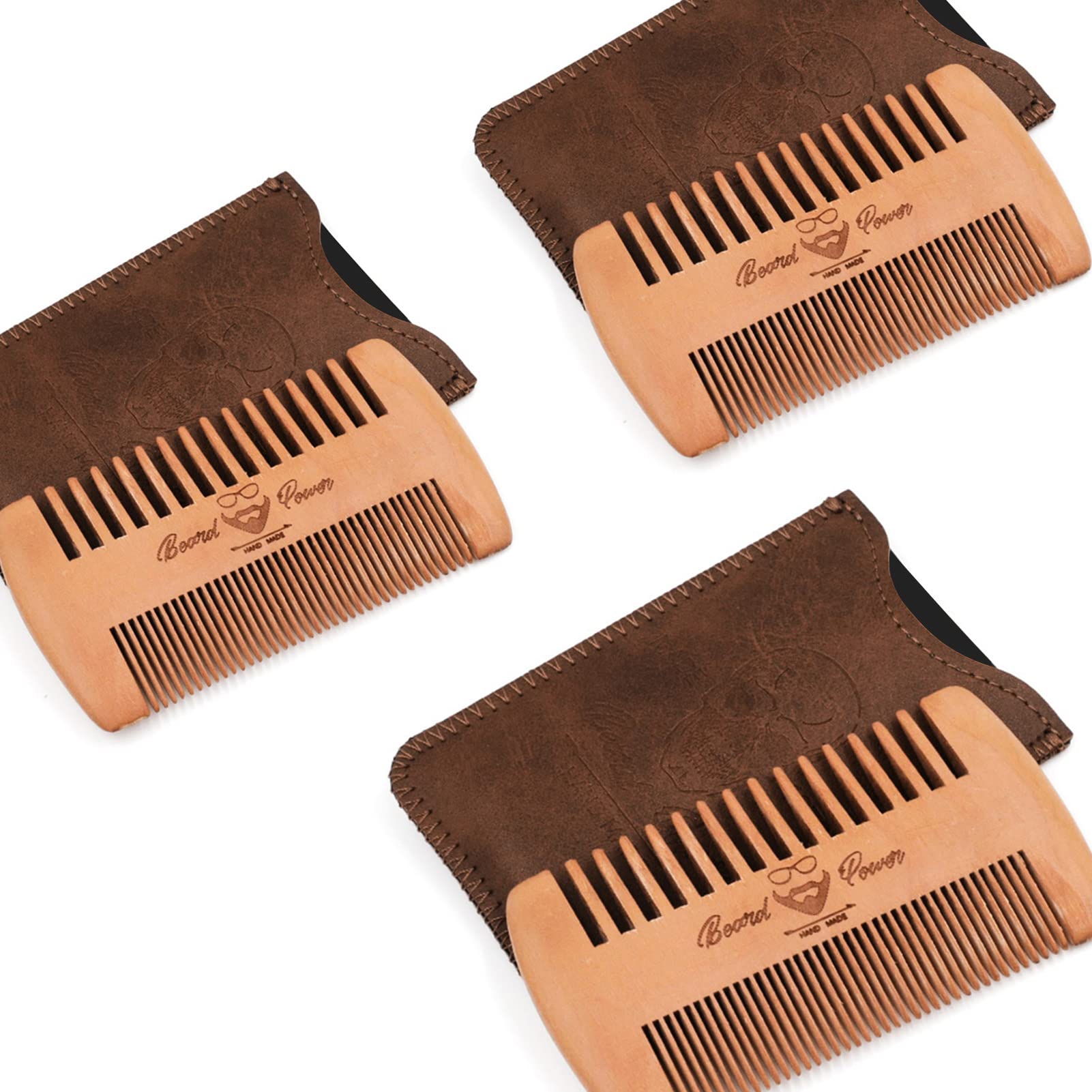 Menesia 3-Piece Beard Combs for Men with Travel Case