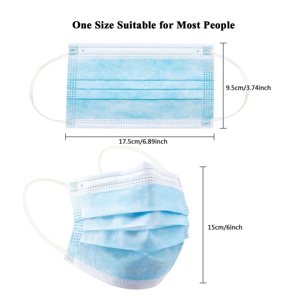 akgk Disposable Face Masks 100Pcs, Blue Face Mask, 3 Ply Disposable Mask