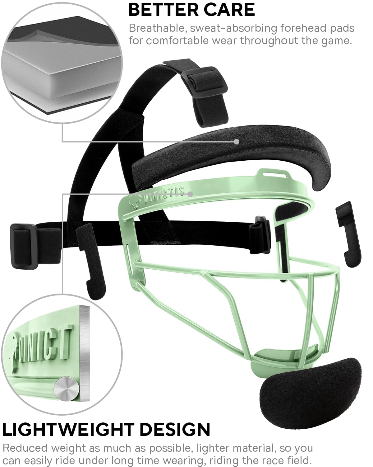 Dinictis Softball Face Mask, Lightweight, Comfortable, with Wide Field Vision, Durable and Safe Face Guards, Premium Protective Softball Fielder's Mask-Apple Green-Child(S)