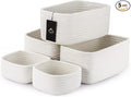 VIRETH HAUS 5-Pack Small Woven Rope Storage Baskets – 2 Sizes Organizer Bins for Closet, Shelf, Bookshelf, Nursery, Changing Table, Fabric Cube Boxes, Rectangular Shallow Bins for Bathroom, Toy & Home