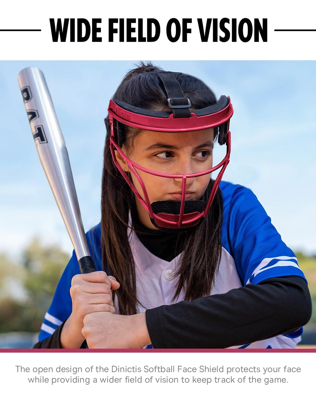 Dinictis Softball Face Mask, Lightweight, Comfortable, with Wide Field Vision, Durable and Safe Face Guards, Premium Protective Softball Fielder's Mask-Red-Adult(L)