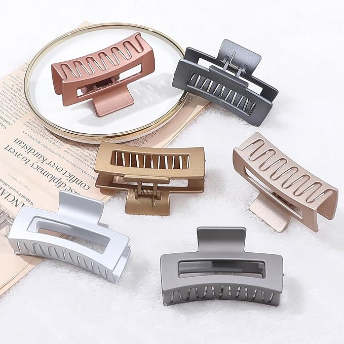 Sisiaipu 3.5 Inch Medium Hair Claw Clips 6 Pack Hair Clips for Women Square Rectangle Claw for Hair Banana Jaw Clips Hair Accessories for Girls (Gold)
