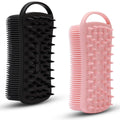 MtBoi 2 PC Silicone Body Scrubber, 2 in 1 Exfoliating Shower Bath Scrubber, Soft Silicone Loofah for Sensitive Skin, Shower Hair Scalp Massager, Easy to Clean, Lather Well (Black&Pink)