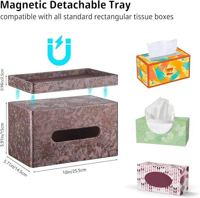 YAPISHI Large Tissue Box Cover Rectangle with Tray Storage, PU Leather Facial Tissue Holder, Fits 230-Count Family Size Kleenex, Modern Nightstand Organizer for Bathroom Office Home Decor