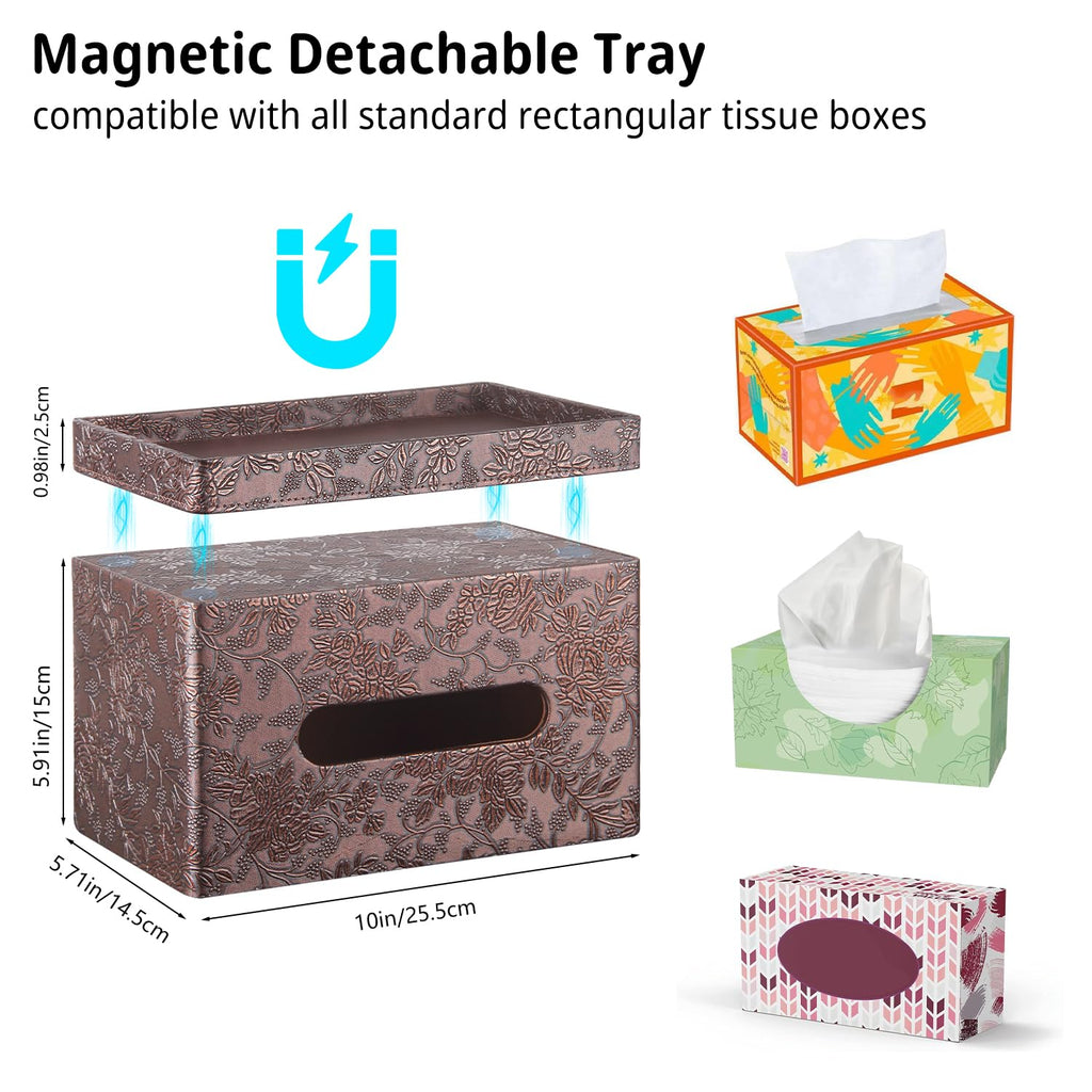 Extra Large Tissue Box Cover with Storage Tray,Rectangle Tissue Box Holder