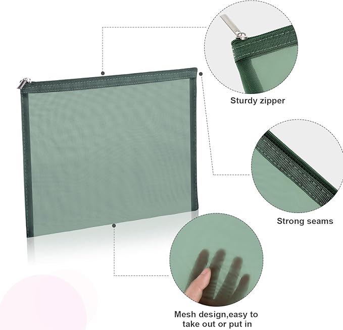 Boao 6 Pieces Mesh Makeup Bags Mesh Cosmetic Bag Portable Travel Organizing Zipper Pouch Toiletries Makeup Pouches for Home Office Travel Accessories (Green and Pink)