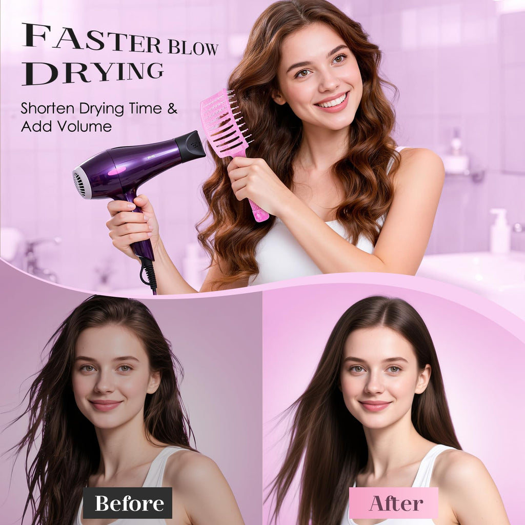 Bsisme Hair Brush with Hair Clips, Vented Brush for Faster Blow Drying