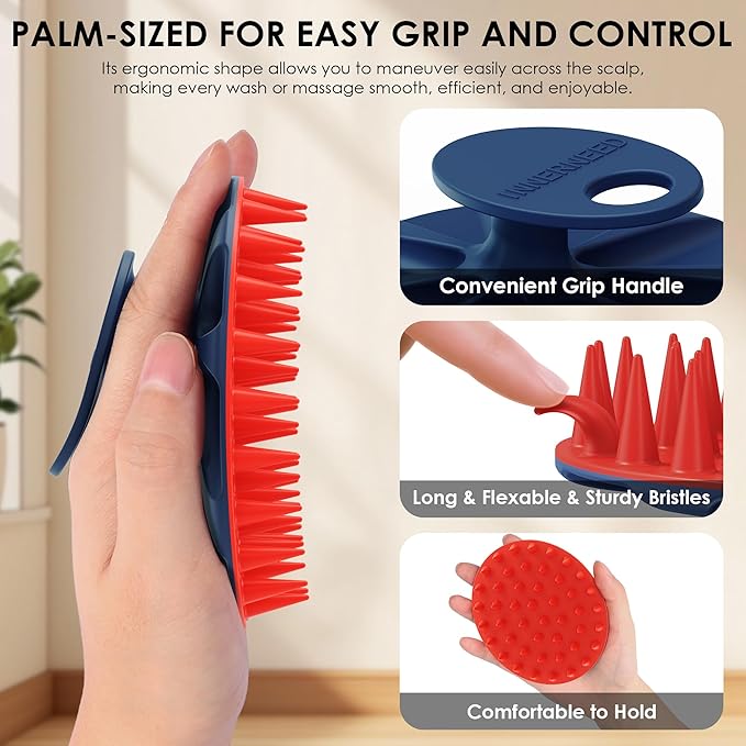 INNERNEED Silicone Scalp Scrubber for Hair Washing & Scalp Massage, Red