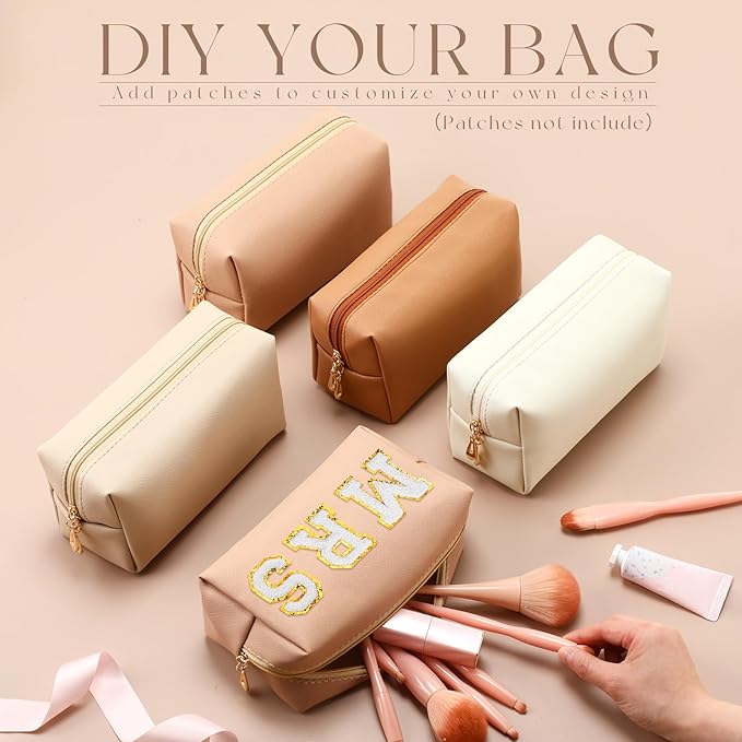 Kigeli Aesthetic Makeup Bags PU Leather Cosmetic Pouches Waterproof Plain Toiletry Bags Makeup Pouches Bulk for Women Party Gift Travel Storage Organizer(Retro Color,7.1 x 2.8 x 4.3 in)