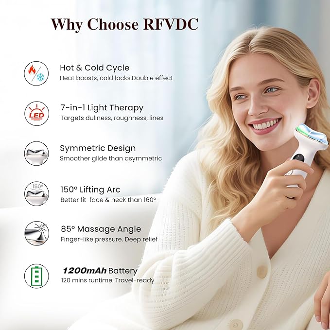 RFVDC Cold Heated Electric Gua Sha, Facial Neck Lymphatic Drainage Sculpting Tool, Cooling Depuffing Wand for Puffy Face, 7-in-1 LED Red Light Face Massager for Lifting, Contouring, Firming