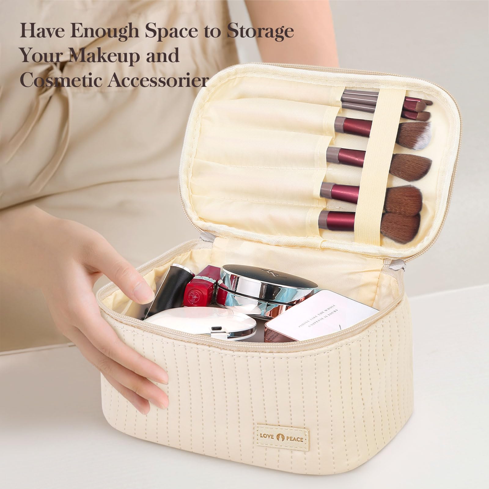 Yuilgdo Makeup Bag Travel Cosmetic Bag, Large Capacity Makeup Organizer Bag and Storage, Portable PU Leather Pouch Toiletry Bag Make up Organizer, Cosmetic Bags for Women