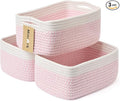 Small Storage Baskets for Organizing | Closet Organizer Bins | Shelf Toy Basket | Woven Rope Baskets | Cube Decorative Box | Shallow Basket | 13x8.5x5.1” | 3 Packs White Pink