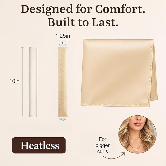VISOFO Heatless Curls Overnight | Rods for Blowout Look, Long Hair Rollers Blow Out Curling Rod No Heat Flexi Foam Tubes Silk Satin Velvet Soft Curlers to Sleep In Tools Set (Blonde, 3 Set)