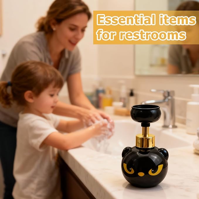 Cute Cat Paw Foam Soap Dispenser, Black Kitty Hand Soap Pump with Paw-Shaped Foam, Spooky Cat Lover Gift for Bathroom and Kitchen Home Accessories