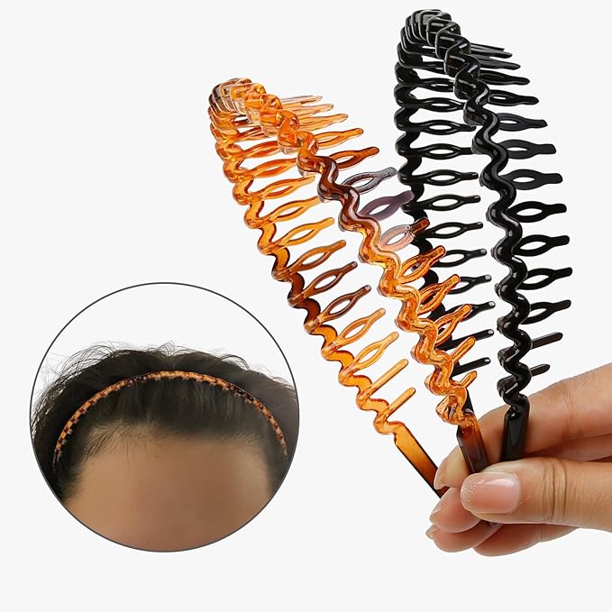WOVOWOVO Plastic Hair Bands with Teeth, 4 Packs Thin Headbands for Women Girls Teens, Non Slip Hair Comb Head Bands Hair Accessories