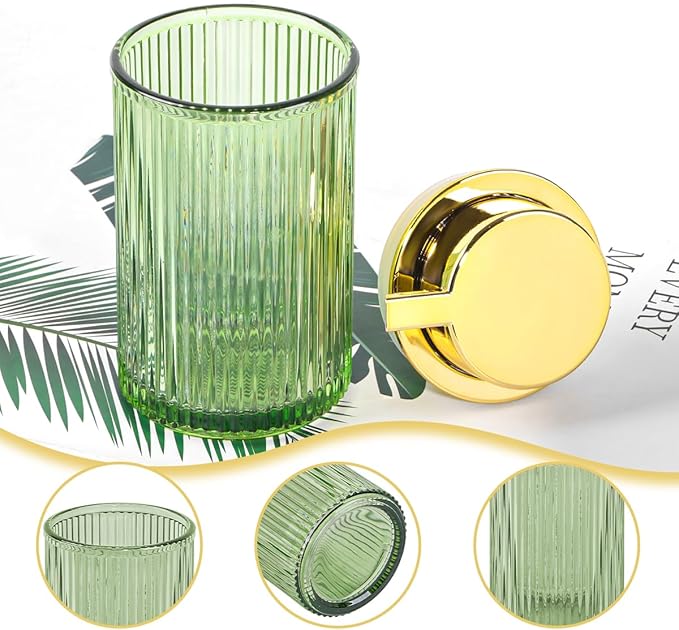 Tonxus Foaming Soap Dispenser, Bathroom Green Glass Foam Soap Dispenser, Refillable 12 Oz Foam Pump Bottle Container with Gold Pump, Decorative Slim Ribbed Dish Soap Dispenser for Kitchen
