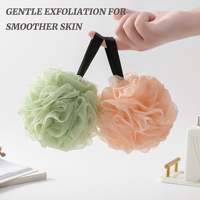 Loofah Sponges for Shower,Exfoliating Cleaning Bath Loofa Body Scrubber Balls for Women Men Washing,All Black 4 Pack