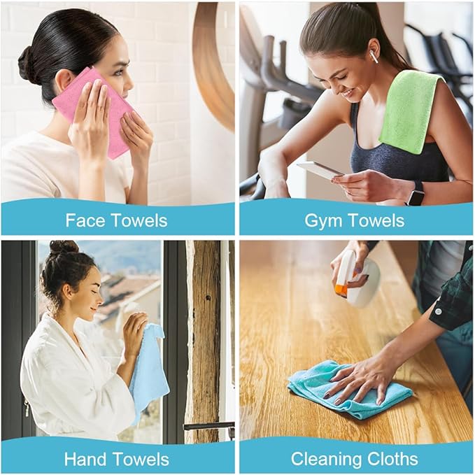 Orighty Washcloths, 20 Pack Microfiber Face Towels, Highly Absorbent and Soft Feel Wash Cloths & Hand Towels for Bathroom, Hotel, Spa, and Gym, 11.5x11.5 Inch, Multicolor