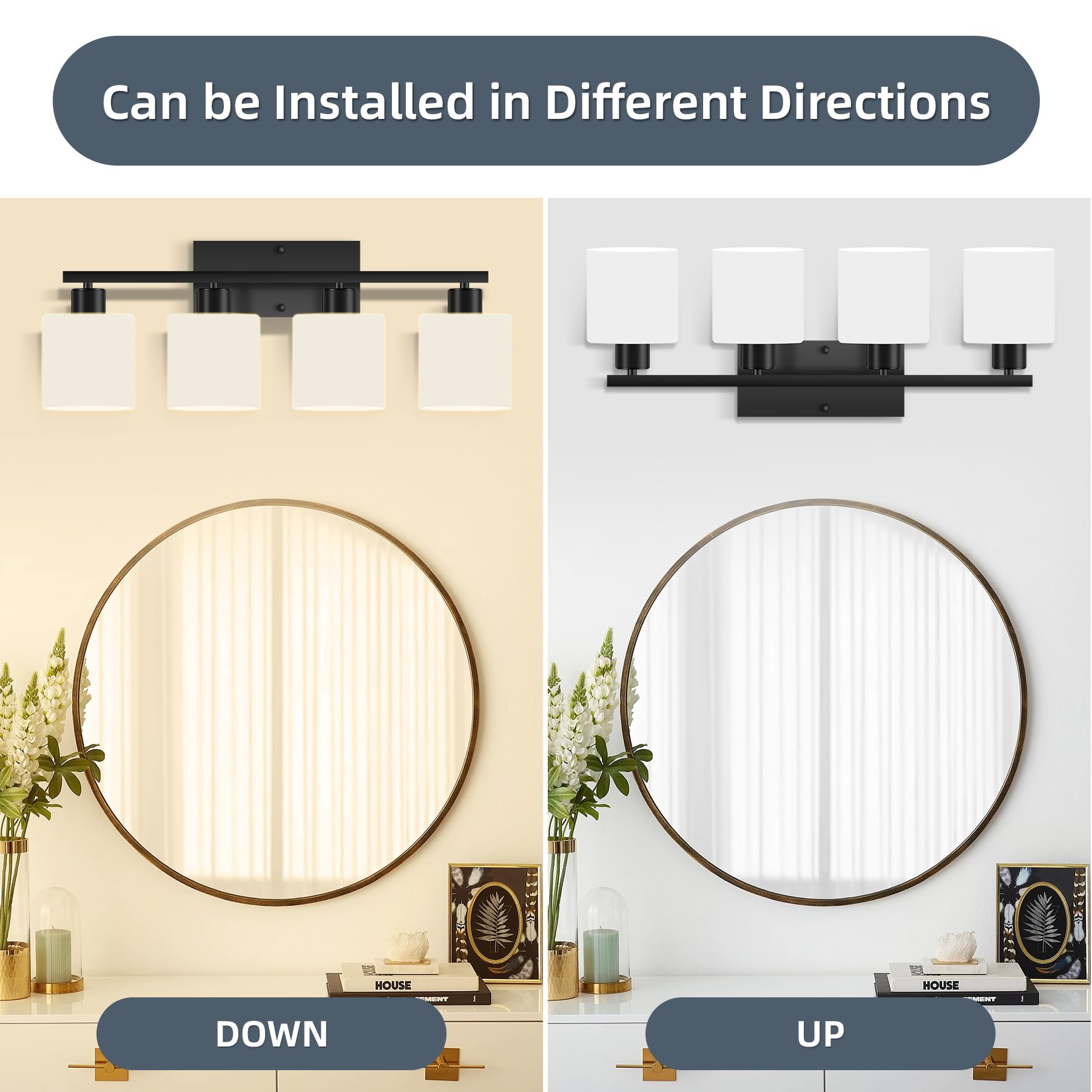 CANMEIJIA 4-Light Bathroom Vanity Light Fixtures, Matte Black