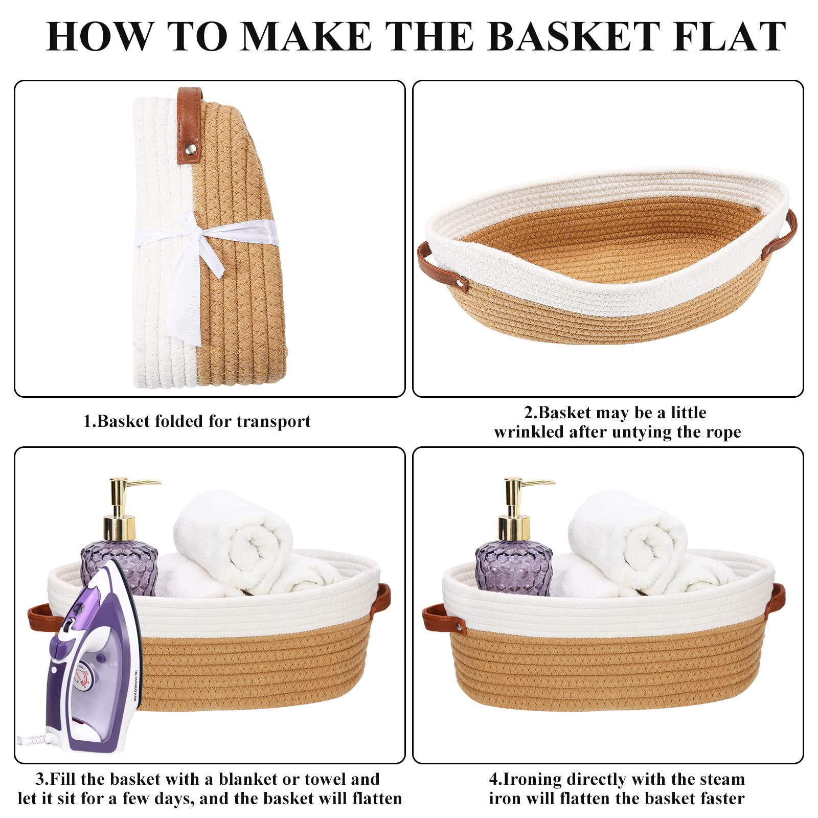 HLWDFLZ Bathroom Countertop Organizer Basket, Cotton Rope Woven Storage Basket Toilet Paper Decorative Basket for Bathroom, Bedroom, Living Room, Entryway 13"x6.3"x4.3" (Off White/Jute)