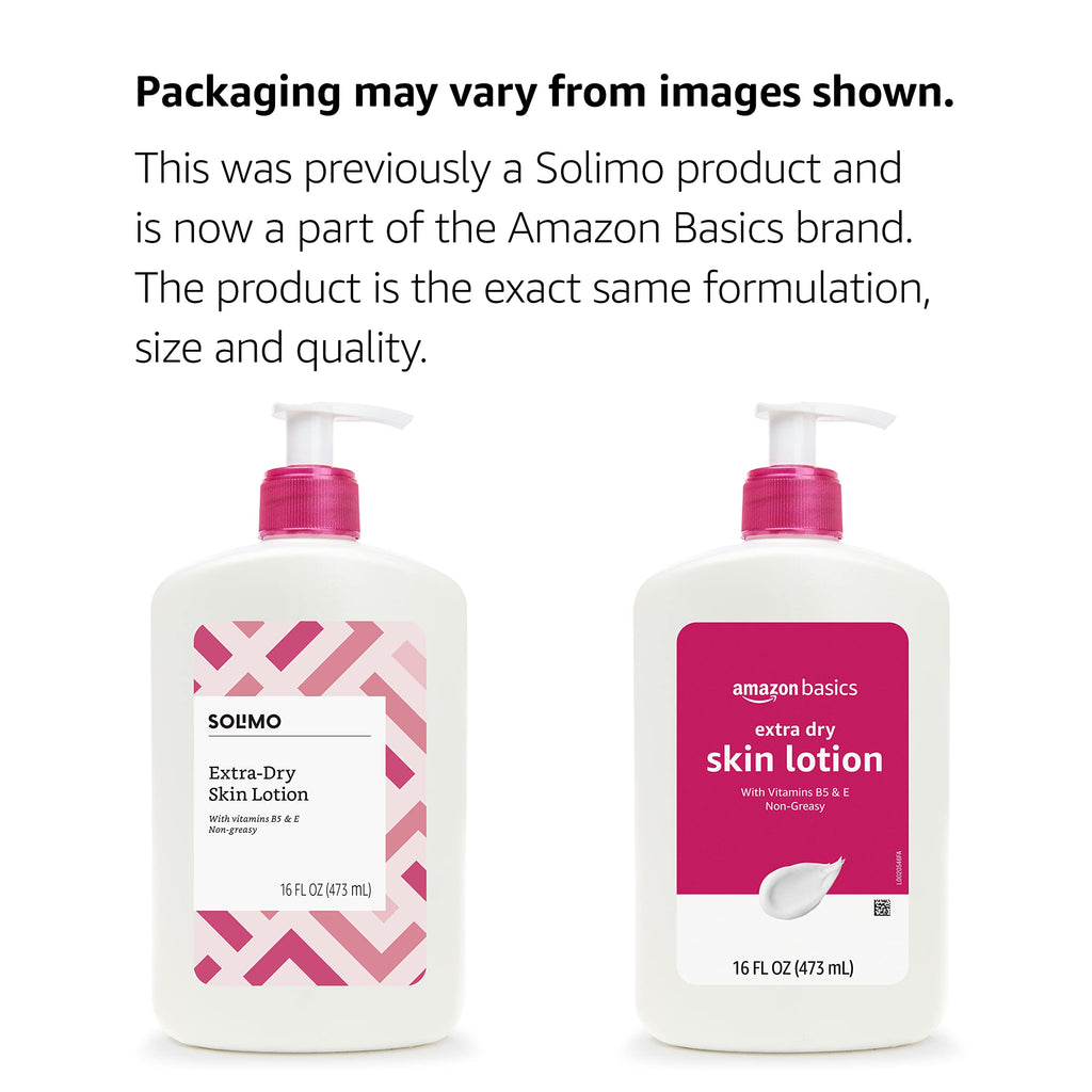Amazon Basics Non-Greasy Body Moisturizer Lotion for Extra-Dry Skin with Vitamins B5 & E, Clean Scent, 16 fl oz, 4-Pack (Previously Solimo)