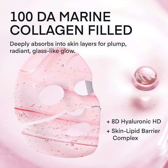Terez & Honor Collagen Face Mask Overnight - 8 ea x 33g 100 Dalton Ultra Low Bio Collagen Gel Mask for Glass Glow Skin, Deep Hydration, Wrinkle, Fine Lines, Pore, Elasticity & Firming, Korean Skincare