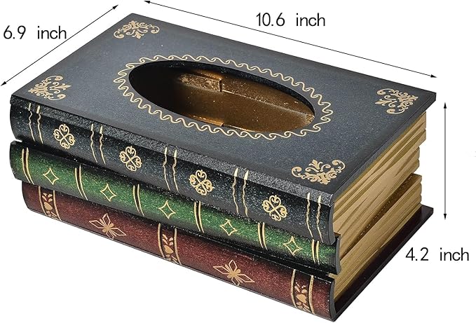 NFASHIONSO Antique Book Design Wood Bathroom Facial Tissue Dispenser Box Cover/Novelty Napkin Holder…