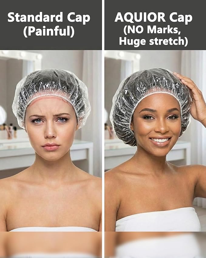 Aquior Shower Cap Disposable,30 PCS Bath Caps Large Thick Clear Waterproof Plastic Elastic Hair Bath Caps for Women Deep Conditioning Hair Care Hotel Travel Essentials Accessories Cleaning Supplies