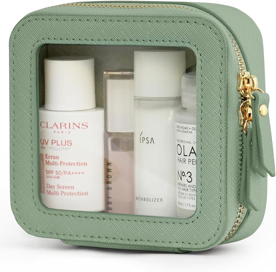 Popvibe Small Clear Makeup Bag Mini Travel Cosmetic Case Transparent Toiletry Bag with Zipper, Portable Make Up Organizer Traveling Compact Car Bag for Essentials, Sage Green, Mini