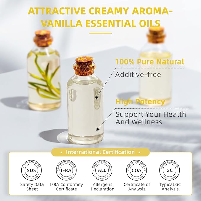 HIQILI Vanilla Essential Oil Bulk, Strong Scent for Candle Soap Making