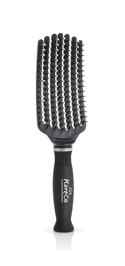 Premium Mini Tangle Buster Brush – Soft Nylon Bristles – Long Ergonomic Durable Rubber Handle – Ideal for Wet and Dry Hair & Easy Grooming, Black Color (7 Fingers)