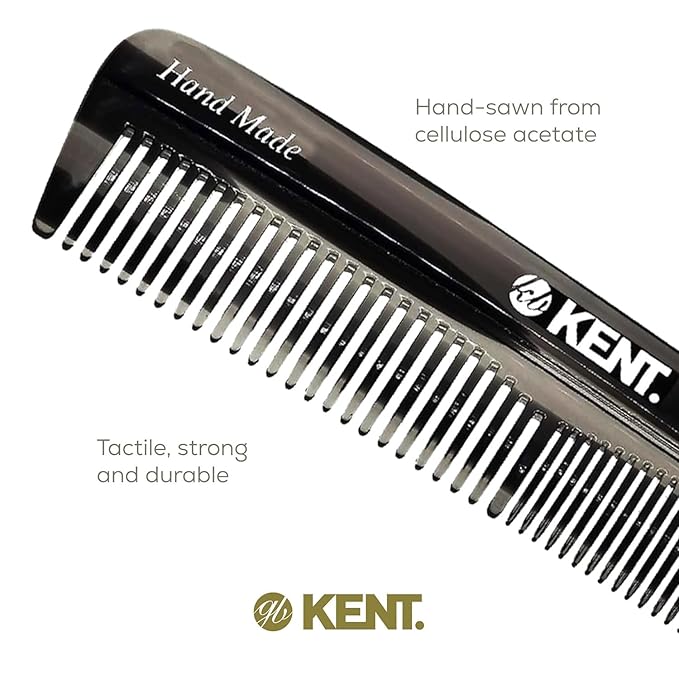 Kent R7T Fine and Wide Tooth Hair Comb, Handmade Pocket Comb for Men, Best Beard Comb and Mustache for Everyday Grooming and Styling, Sawcut Made in England