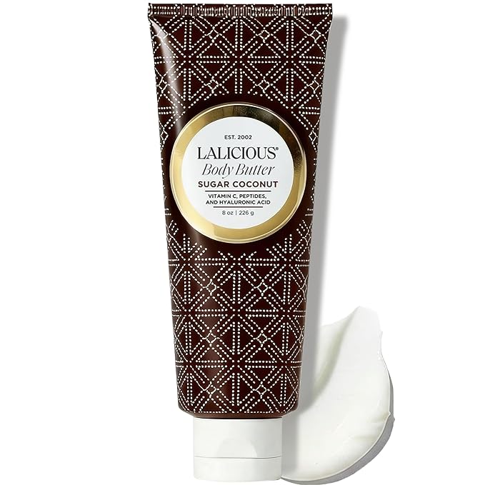 LALICIOUS Sugar Coconut Whipped Body Butter 8oz | Ultra-Hydrating Shea Butter Body Cream with Hyaluronic Acid, Vitamin C & Peptides | Deep Moisturizing Lotion for Dry |SkinFirming & Skin-Softening