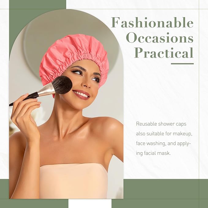 Edoneery Reusable Shower Caps for Women, Waterproof Long Hair Bonnet