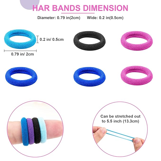 400 PCS Baby Hair Ties – No Damage Elastic Ponytail Holders, Soft Seamless Multicolor Hair Bands for Toddlers and Girls, Baby Hair Accessories (Mixed blue)