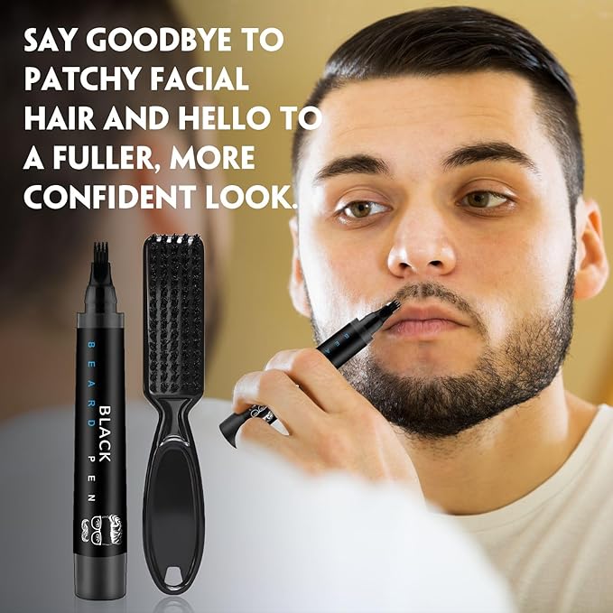 Beard Pencil Filler with Brush Smudge-proof & Water-proof Mens Grooming Kits Gifts for Men (Brown)