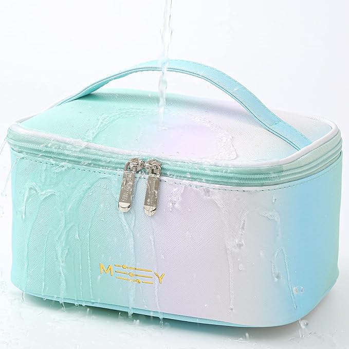 Gradient Travel Makeup Bag, PU Leather Women Cosmetic Bag, Rainbow Green
