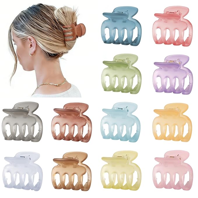 Sisiaipu 12Pcs Hair Clips for Women 1.8 Inch Small Claw Clips for Thin Hair Medium Hair Claw Clips for Thick Hair Accessories for Women Girls (Ice Cream)