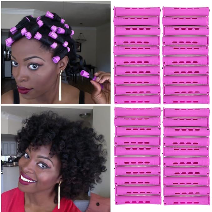 YOROSTAR Perm Rods Set for Natural Hair 40pcs Plastic Cold Wave Rods for Long Short Hair Rollers Large Hair Curling Rods for Women Purple