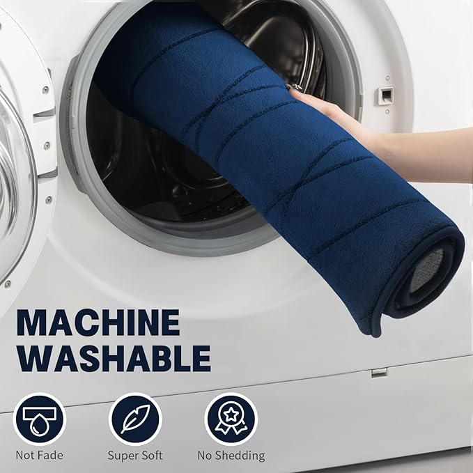 YIHOUSE Bathroom Rugs Set 2 Piece, Memory Foam Bath Mat Navy Blue