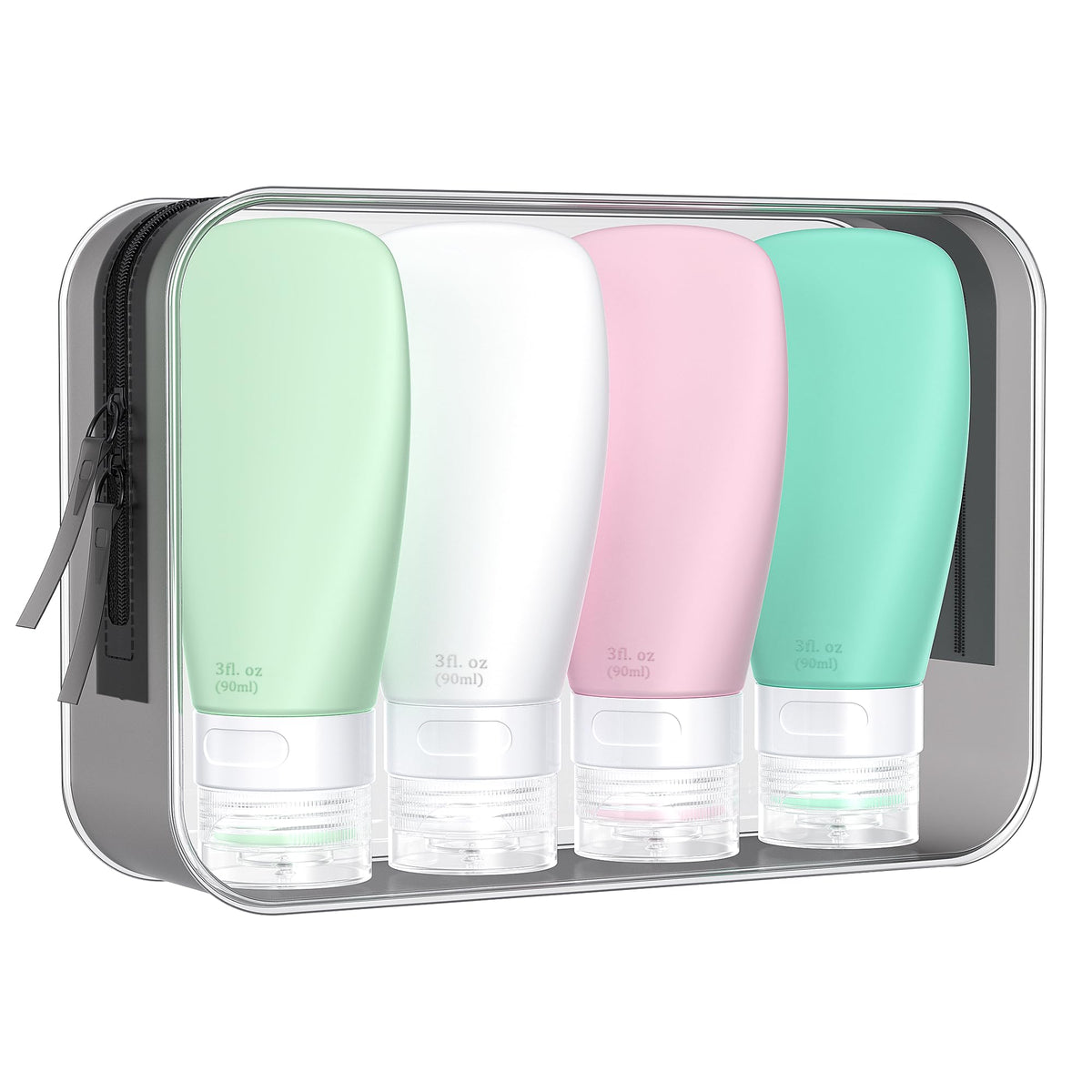 INSFIT Travel Bottles for Toiletries, TSA Approved 2oz Leak Proof Silicone Squeezable Containers, BPA Free Refillable Vacation Essentials for Shampoo Body Wash Liquids (4 Pack)