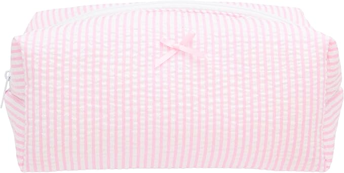 PAZIMIIK Cozy Makeup Bag for Women,Zipper Cosmetic Pouch,Stripe Ballet Pink