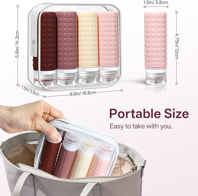 Firstfooby Travel Bottles for Toiletries, TSA Approved Travel Size Containers, Leak Proof Silicone Shampoo Bottles, Small Toiletry Containers with Clear Bag for Shampoo Conditioner Lotion