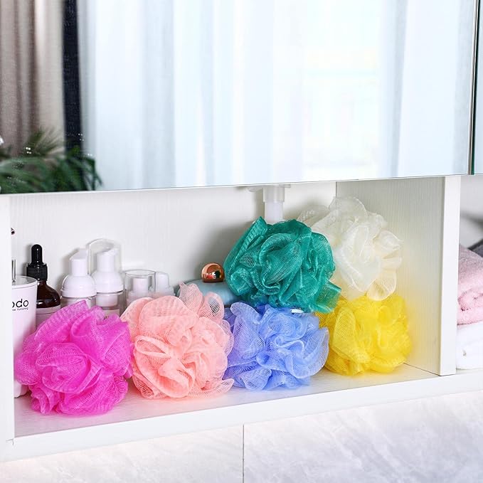 Sunnyray 100 Pcs Bath Loofahs Bulk,Mesh Bath Sponges for Women, 6 Colors